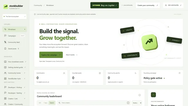لوحة مجتمع StonkBuilder: اصنعوا الإشارة، وانموا معًا