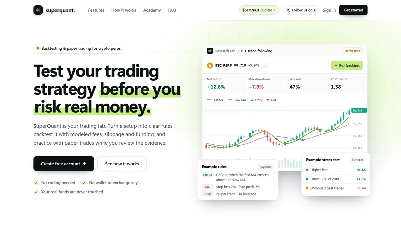 الصفحة الرئيسية لـ SuperQuant: اختبر استراتيجية تداولك قبل أن تخاطر بأموال حقيقية