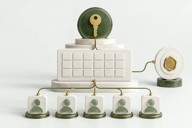 Conceptual illustration of a recipient schedule connected to a separate wallet sign-off