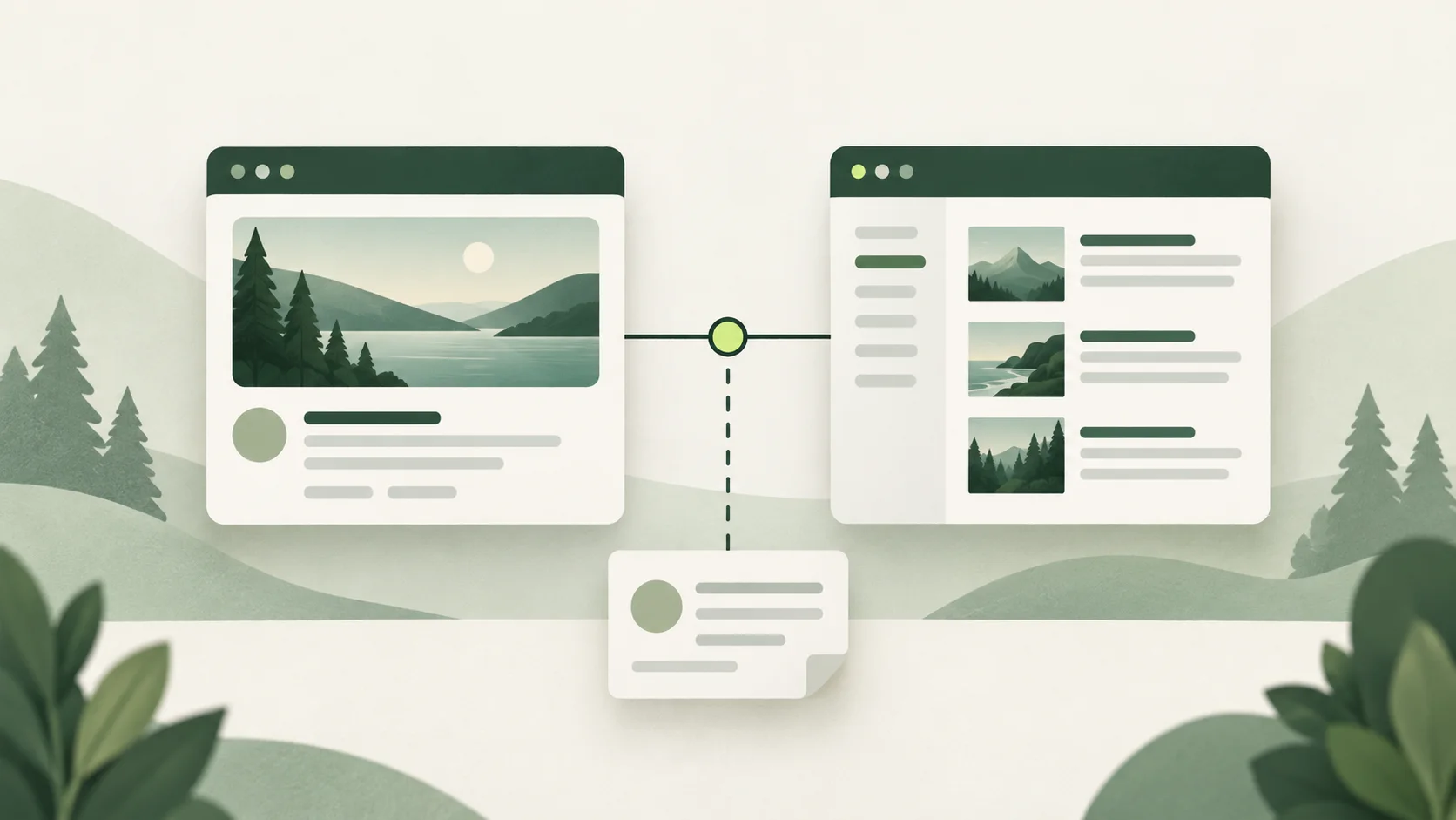 Concept illustration of a saved community link compared with a separate project-links page before a dated attribution decision.